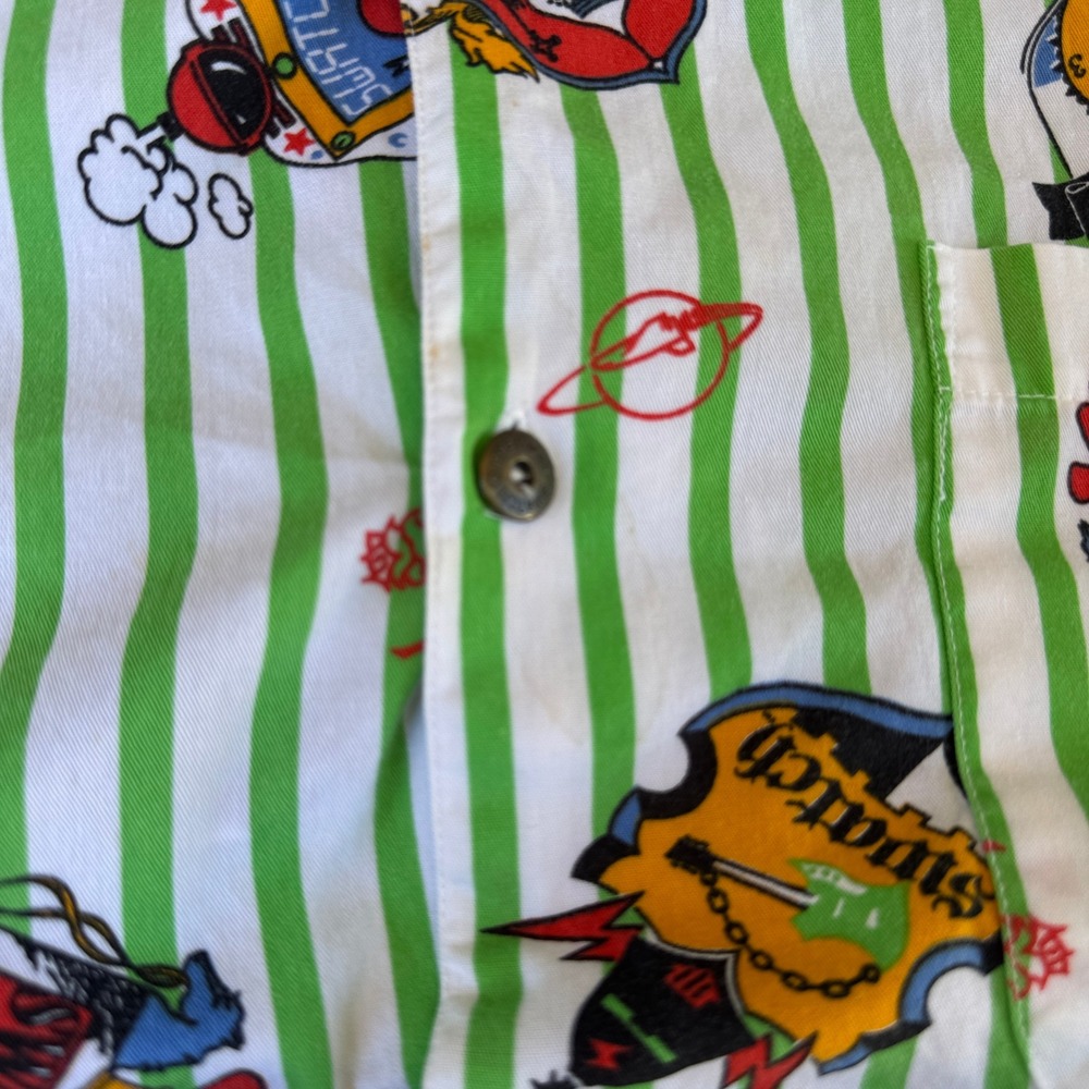 VTG! Swatch Green Striped Button Down Long Sleeve Shirt Big 2XL Quirky Logo - Picture 5 of 16